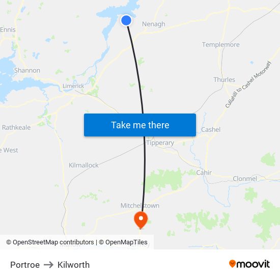 Portroe to Kilworth map