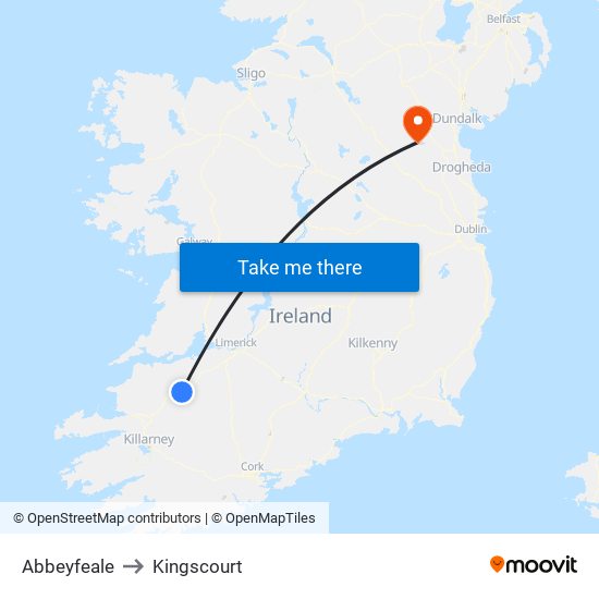 Abbeyfeale to Kingscourt map