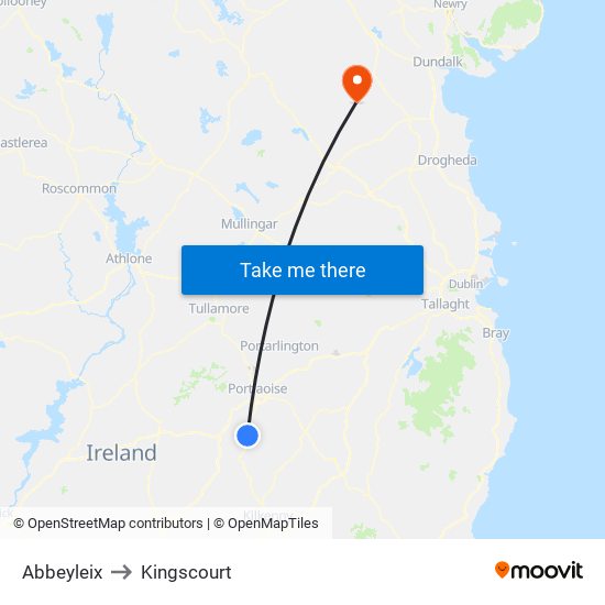 Abbeyleix to Kingscourt map