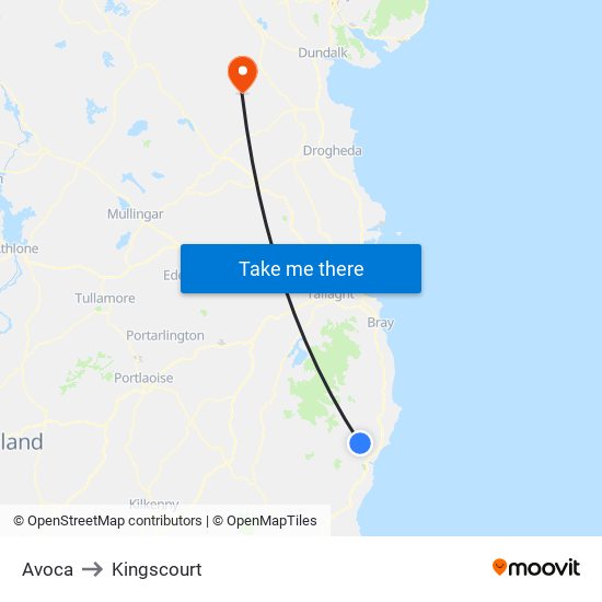 Avoca to Kingscourt map