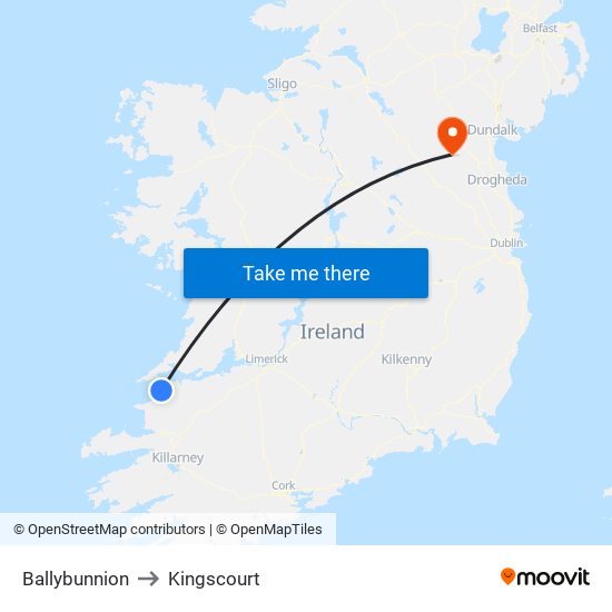 Ballybunnion to Kingscourt map
