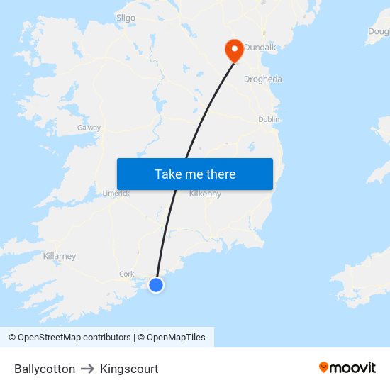 Ballycotton to Kingscourt map