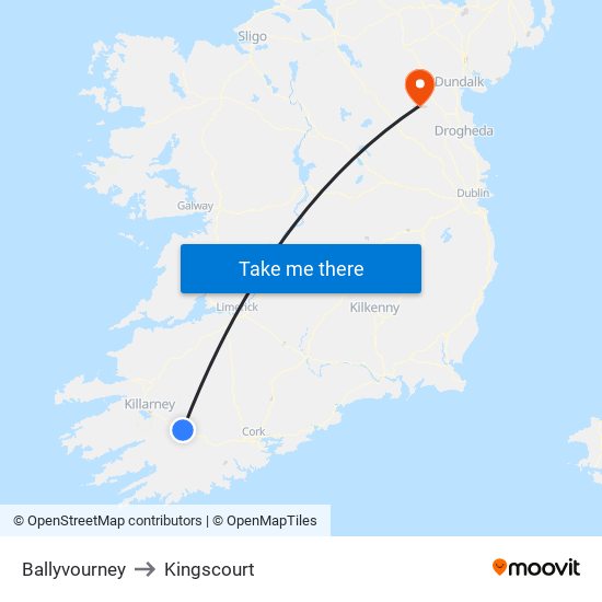 Ballyvourney to Kingscourt map