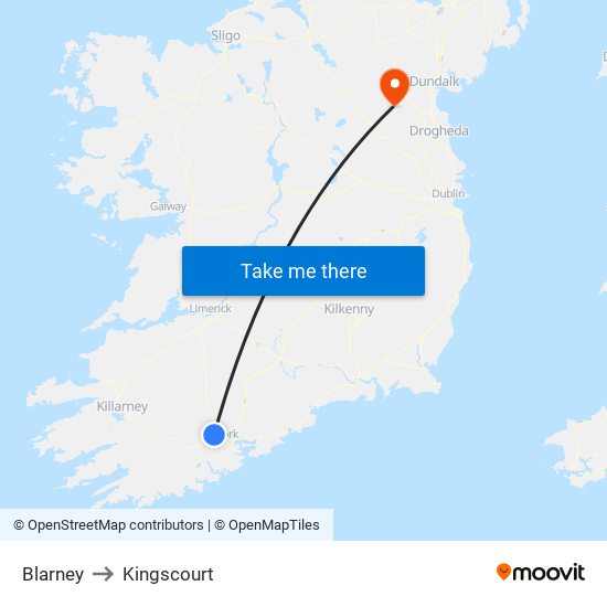 Blarney to Kingscourt map