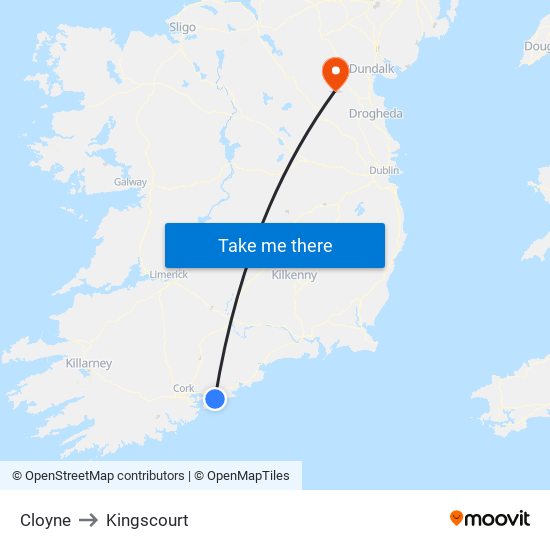 Cloyne to Kingscourt map