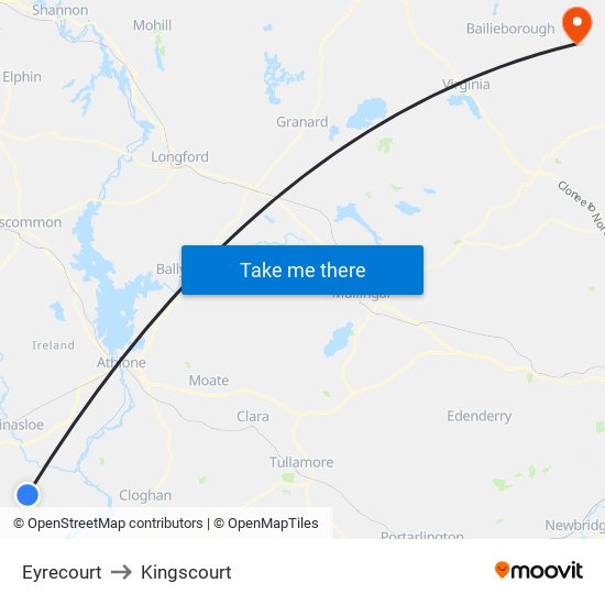 Eyrecourt to Kingscourt map