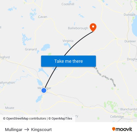 Mullingar to Kingscourt map