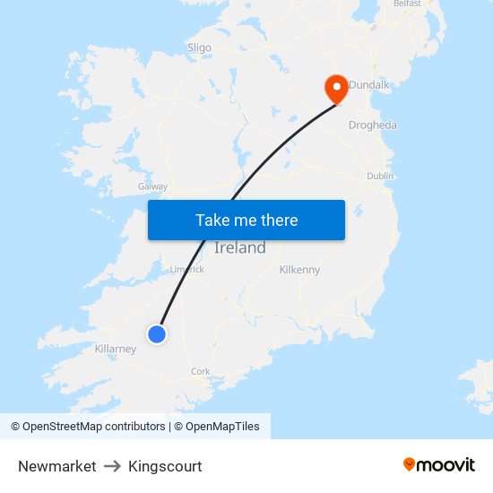 Newmarket to Kingscourt map