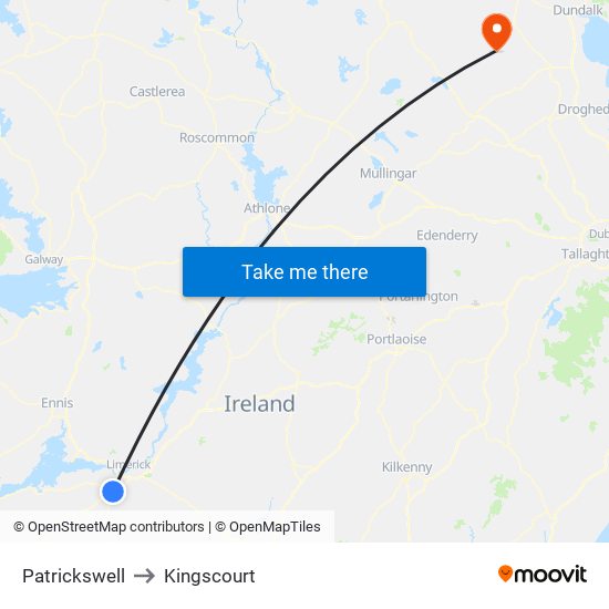 Patrickswell to Kingscourt map