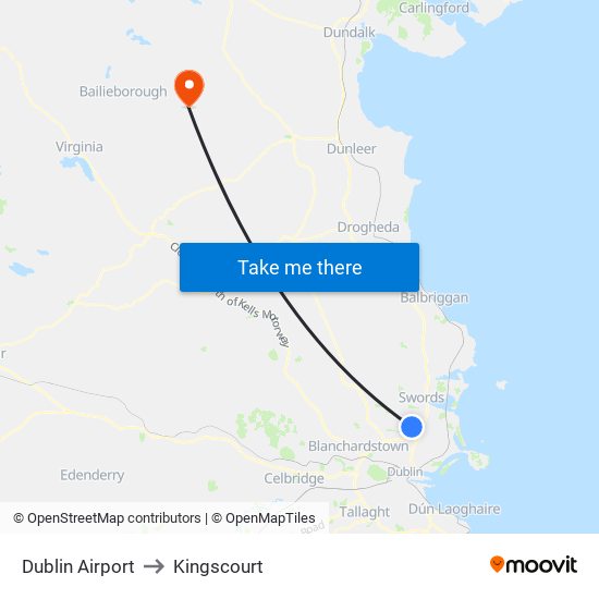 Dublin Airport to Kingscourt map