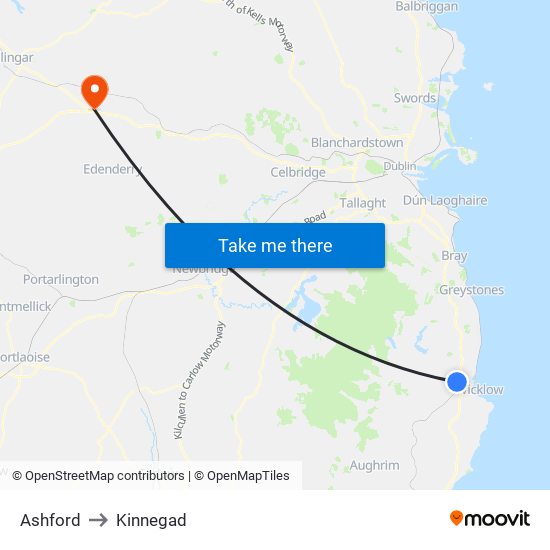 Ashford to Kinnegad map