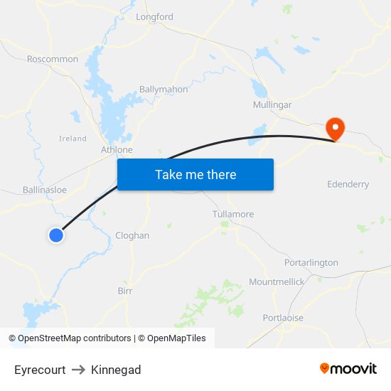 Eyrecourt to Kinnegad map
