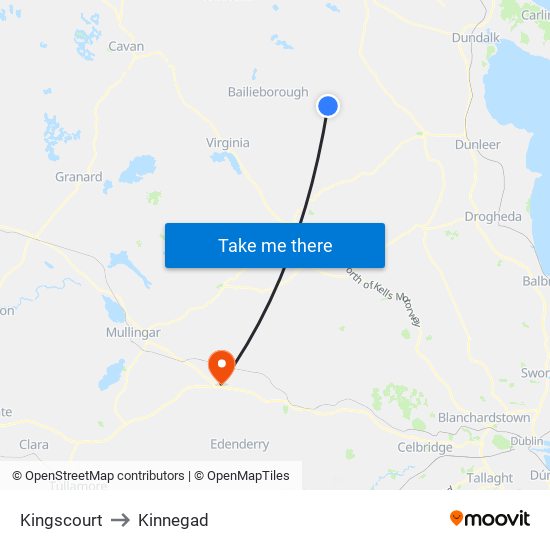 Kingscourt to Kinnegad map