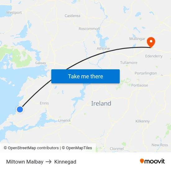 Miltown Malbay to Kinnegad map