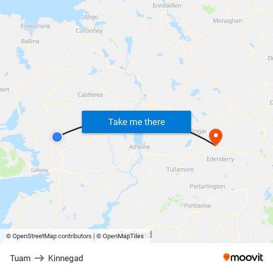 Tuam to Kinnegad map