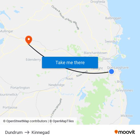 Dundrum to Kinnegad map