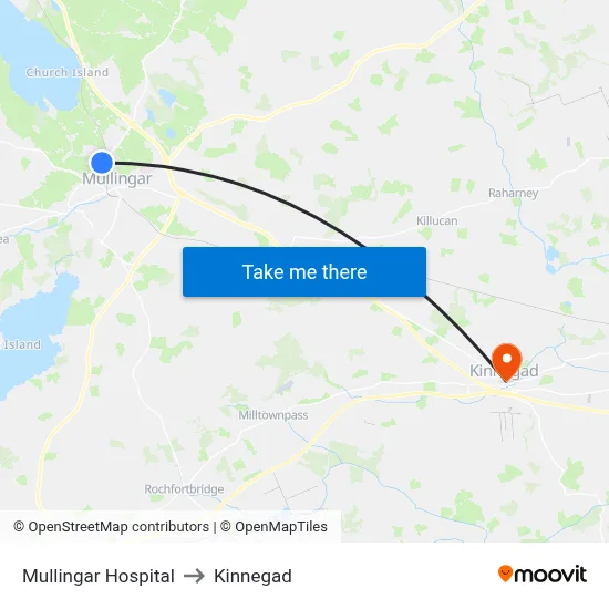 Mullingar Hospital to Kinnegad map