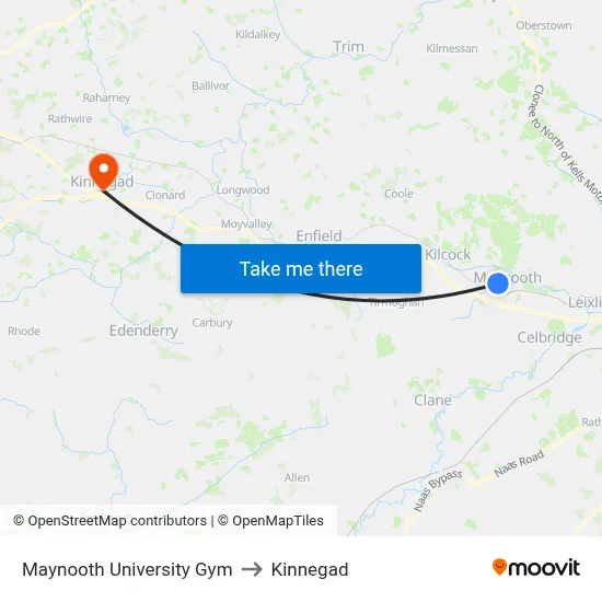 Maynooth University Gym to Kinnegad map