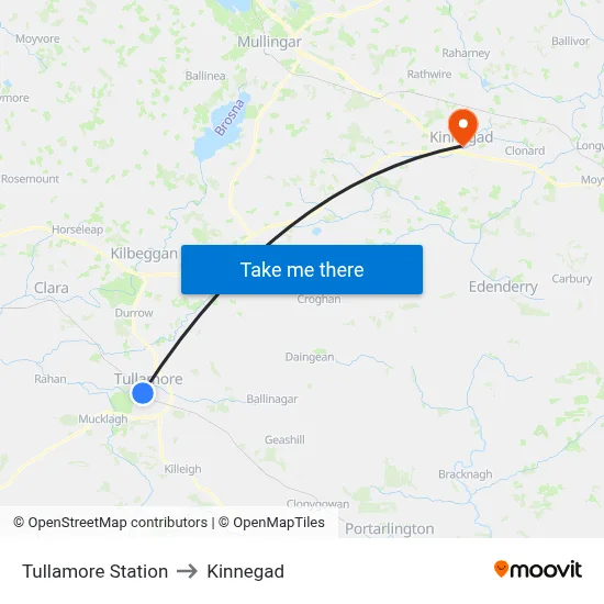 Tullamore Station to Kinnegad map