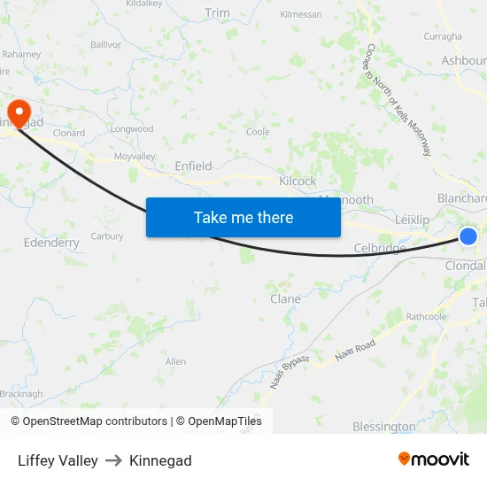 Liffey Valley to Kinnegad map
