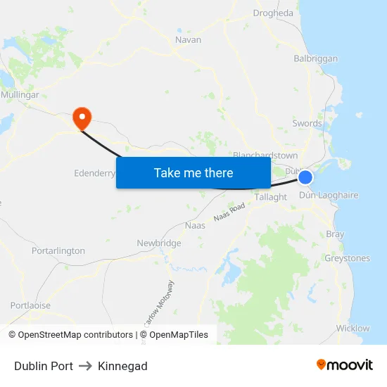 Dublin Port to Kinnegad map