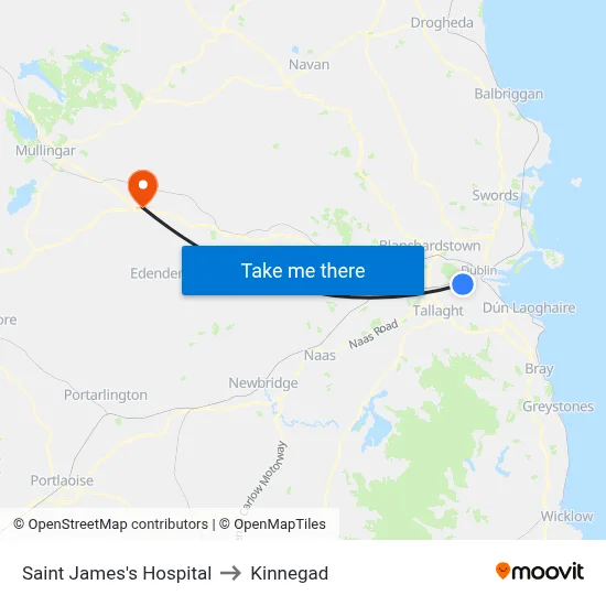 Saint James's Hospital to Kinnegad map