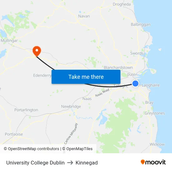 University College Dublin to Kinnegad map