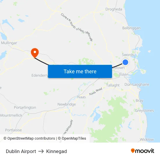 Dublin Airport to Kinnegad map