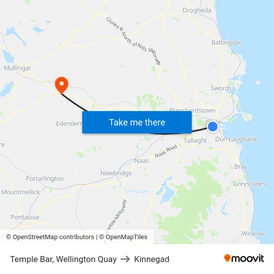 Temple Bar, Wellington Quay to Kinnegad map