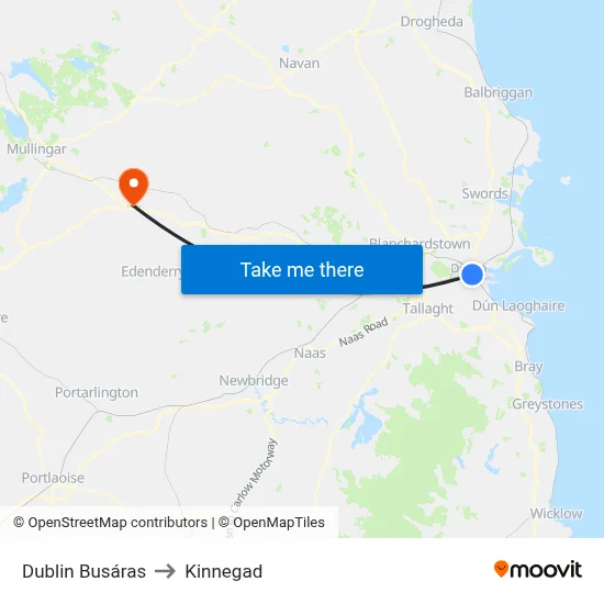 Dublin Busáras to Kinnegad map