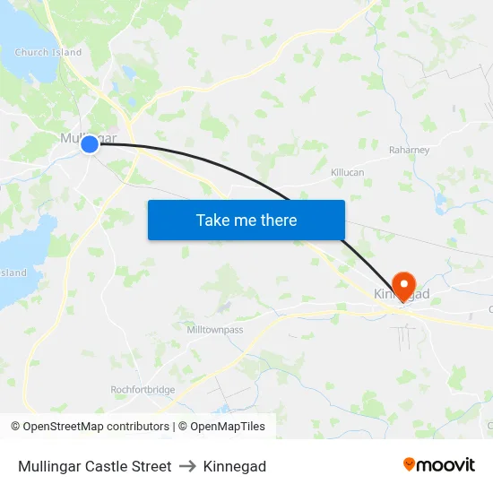 Mullingar Castle Street to Kinnegad map