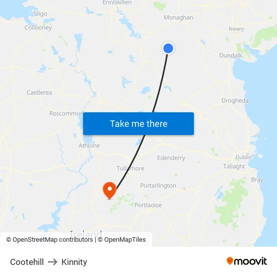 Cootehill to Kinnity map