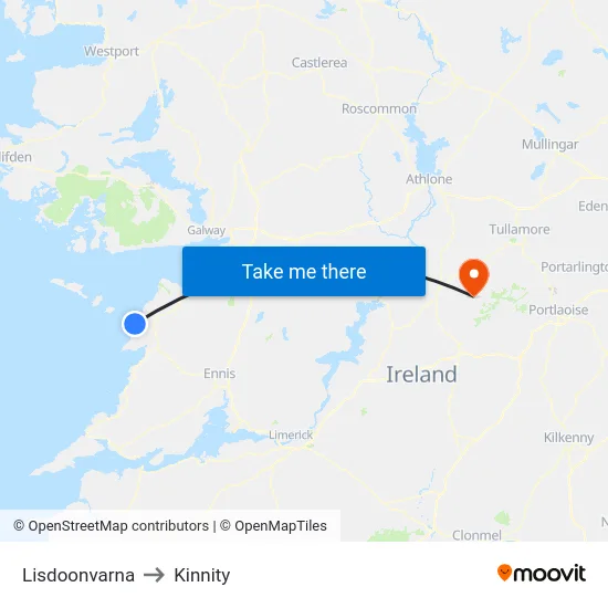 Lisdoonvarna to Kinnity map