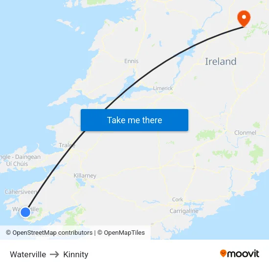 Waterville to Kinnity map