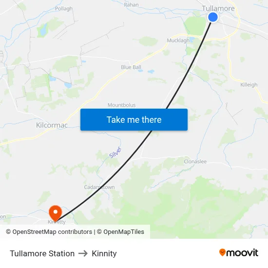 Tullamore Station to Kinnity map
