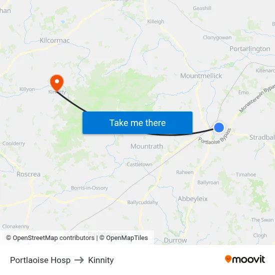 Portlaoise Hosp to Kinnity map