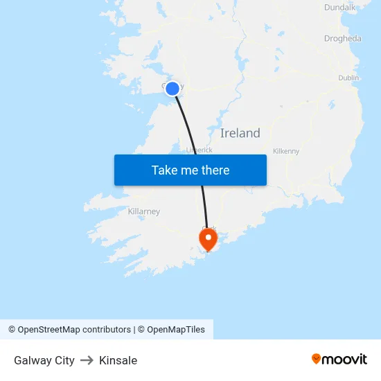 Galway City to Kinsale map