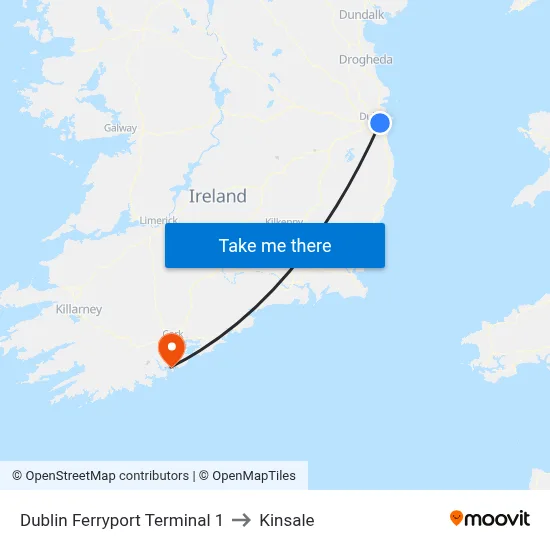 Dublin Ferryport Terminal 1 to Kinsale map