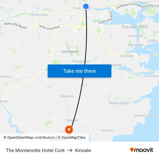 The Montenotte Hotel Cork to Kinsale map