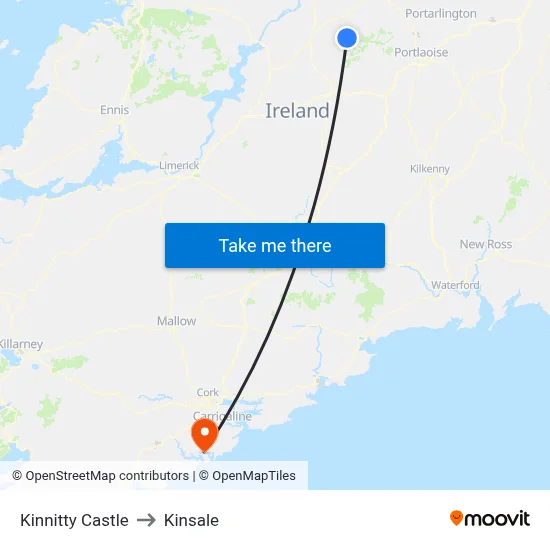 Kinnitty Castle to Kinsale map