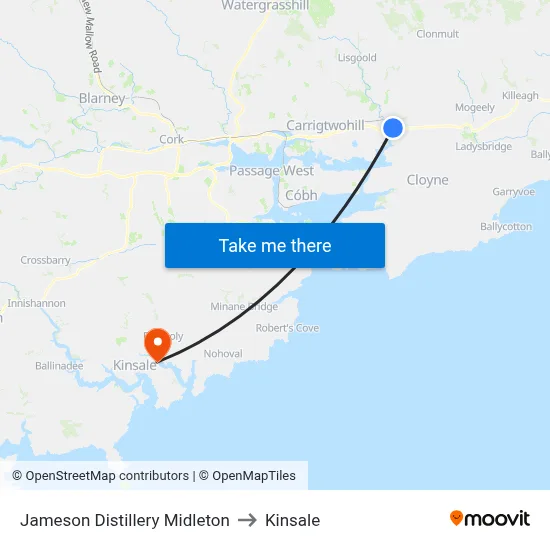Jameson Distillery Midleton to Kinsale map
