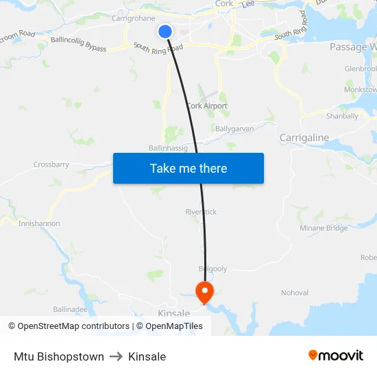 Mtu Bishopstown to Kinsale map