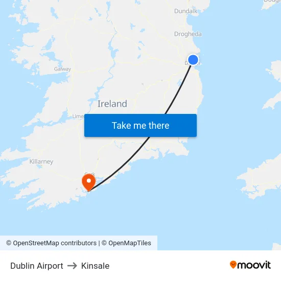 Dublin Airport to Kinsale map