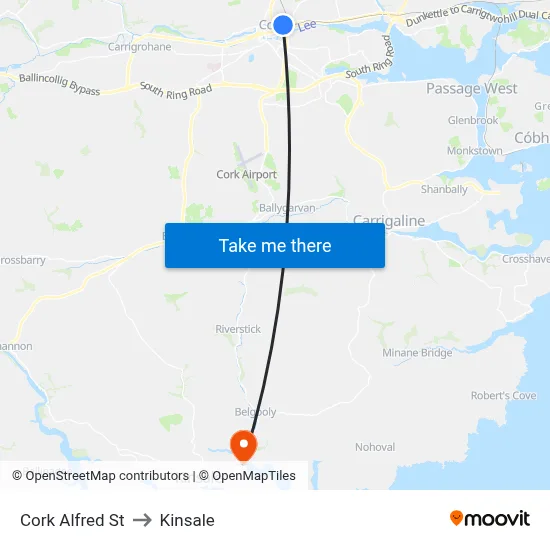 Cork Alfred St to Kinsale map