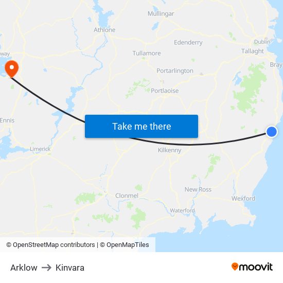 Arklow to Kinvara map
