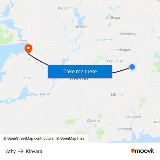 Athy to Kinvara map