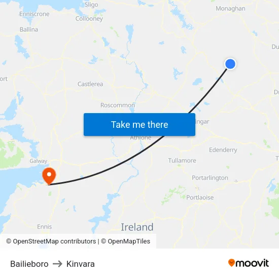 Bailieboro to Kinvara map