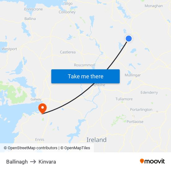 Ballinagh to Kinvara map