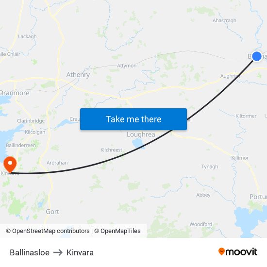 Ballinasloe to Kinvara map