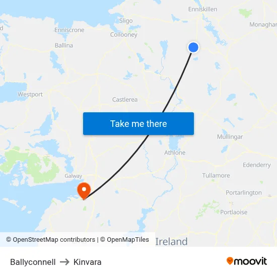 Ballyconnell to Kinvara map